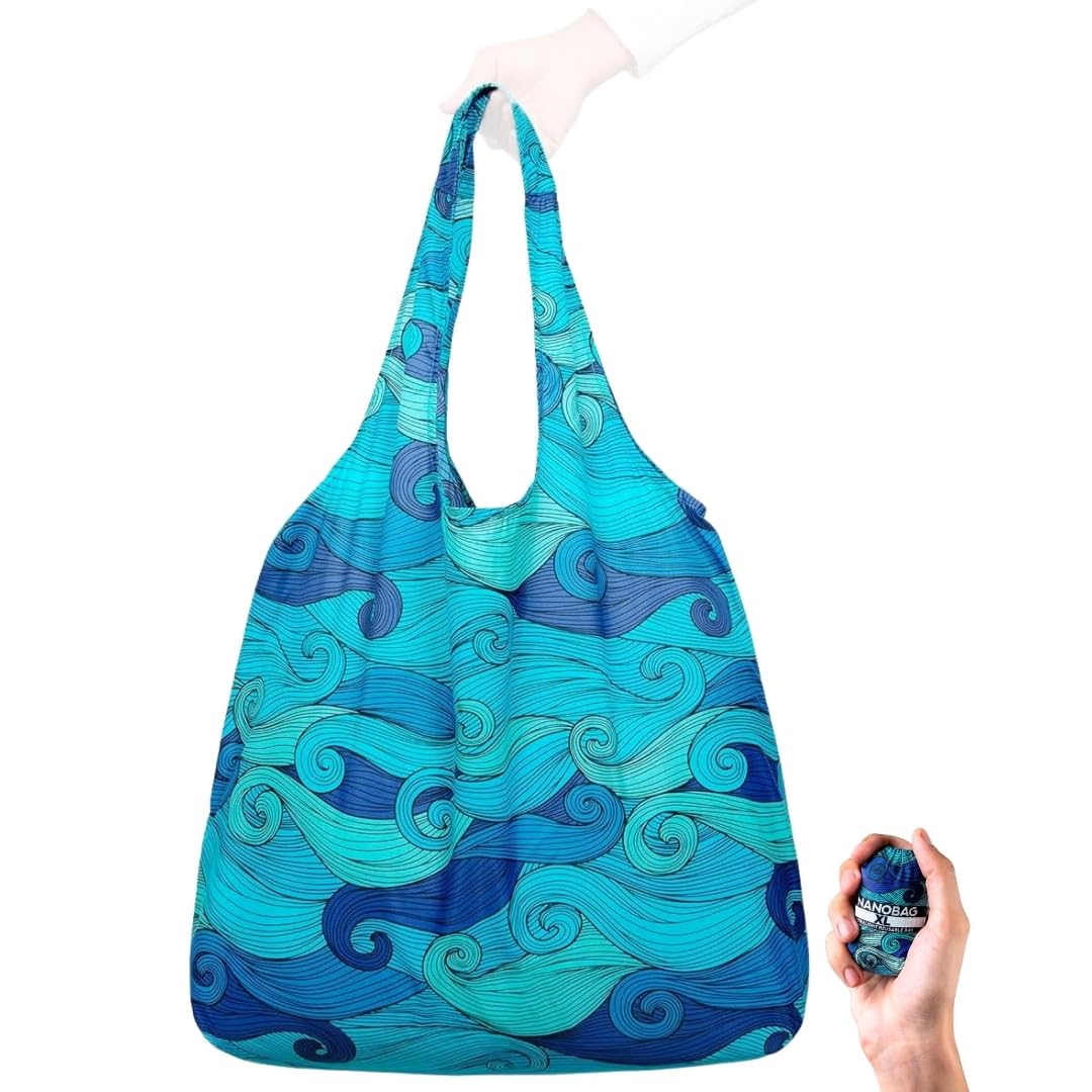 Nanobag azul-olas: bolsa de compras ultraligera lista para el carrito