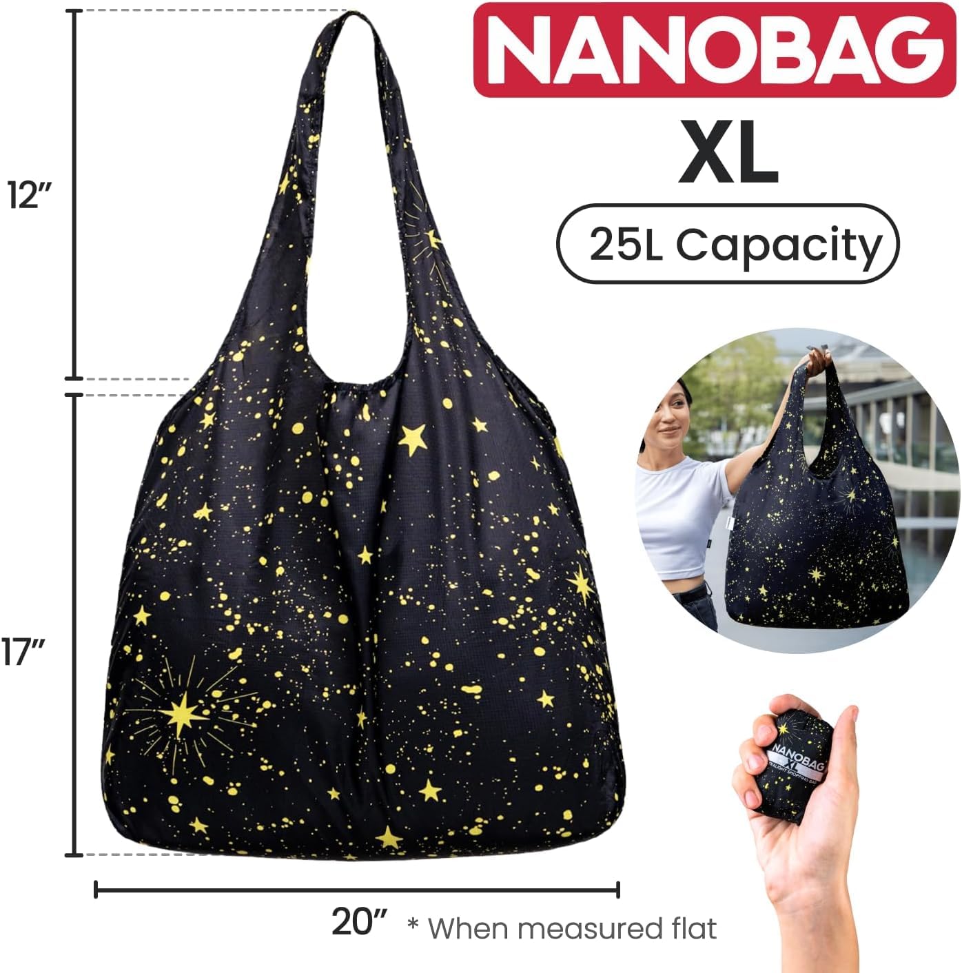 Nanobag XL Stars mangos de triple capa para mayor comodidad.