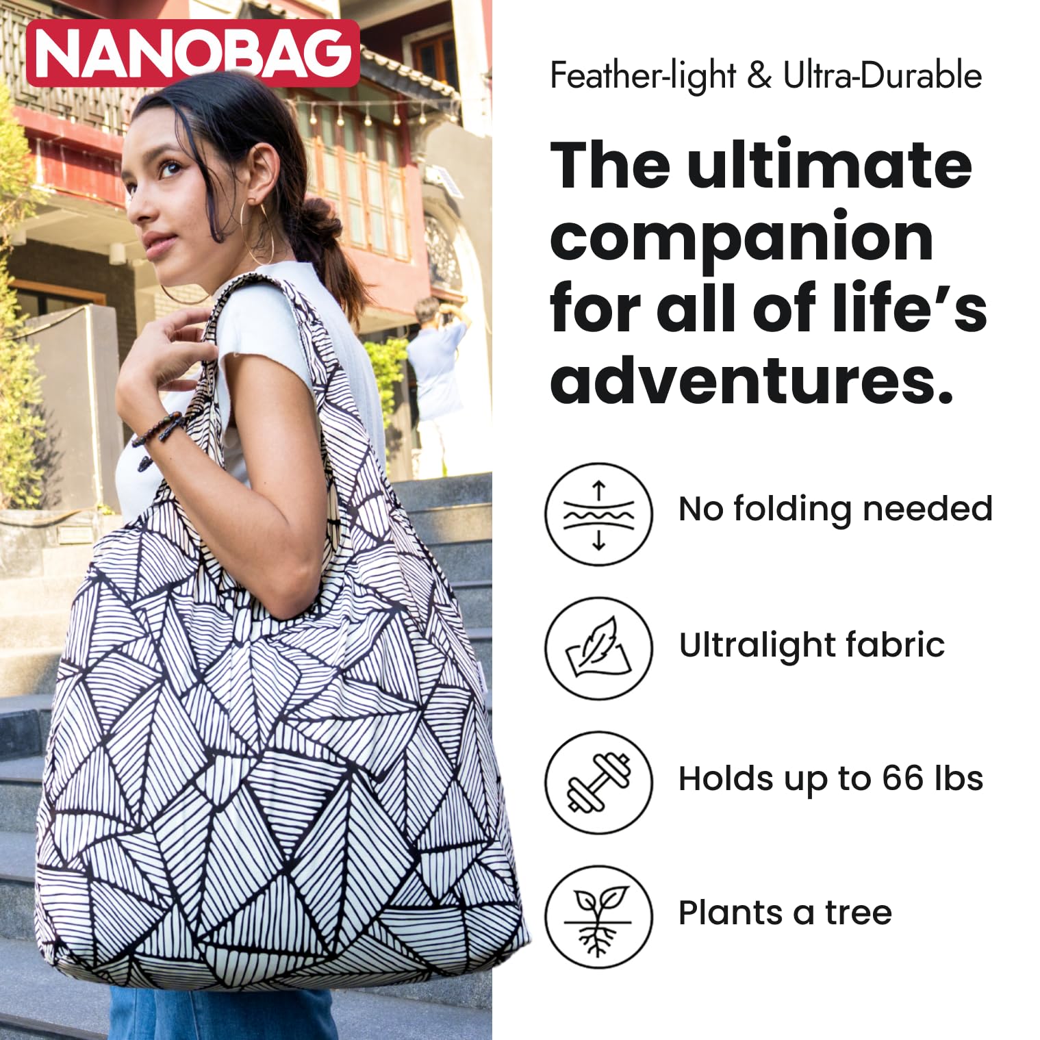 Uso diario con Nanobag XL, bolsa duradera para cada compra.