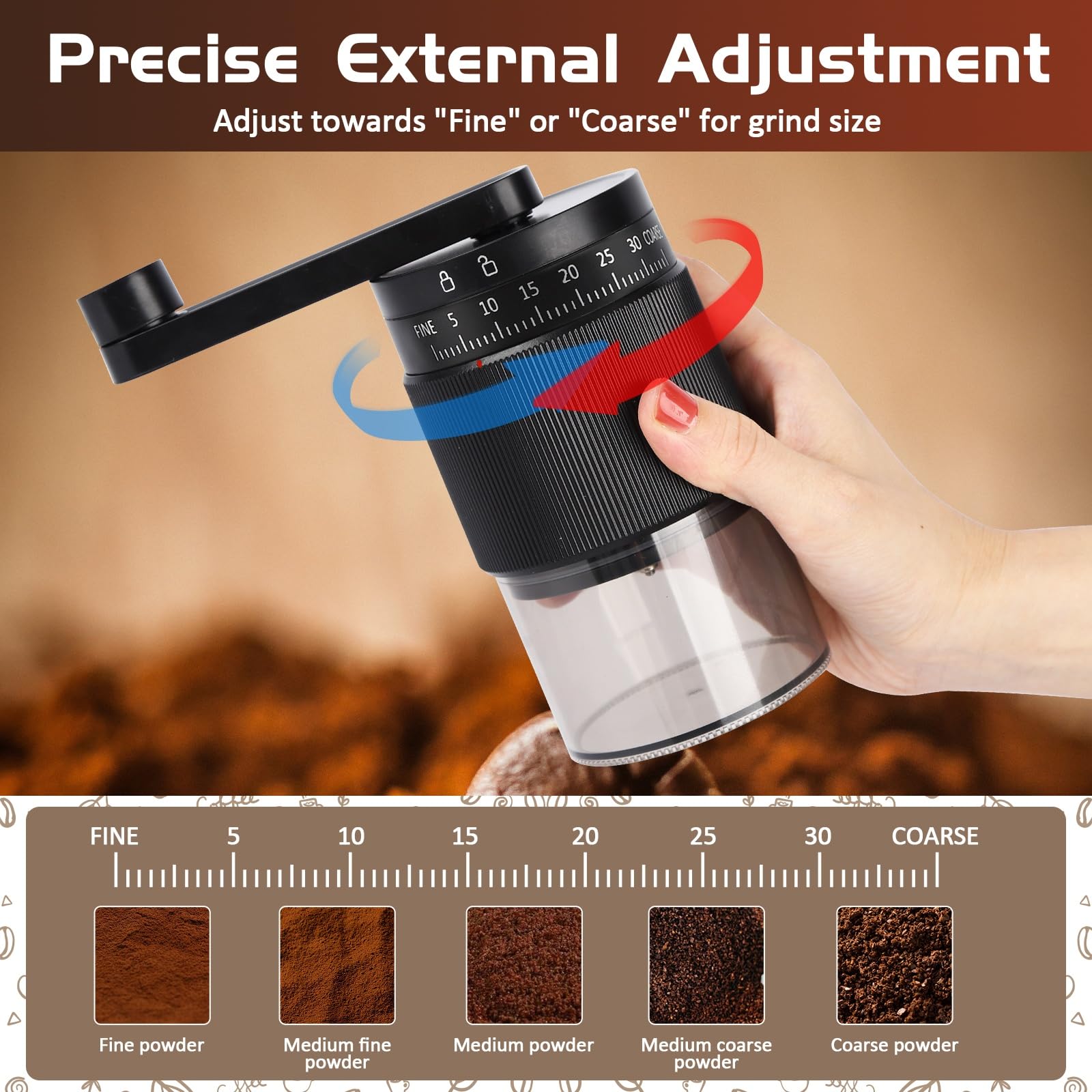 NANSPATH molinillo manual con ajuste externo preciso para cualquier molienda