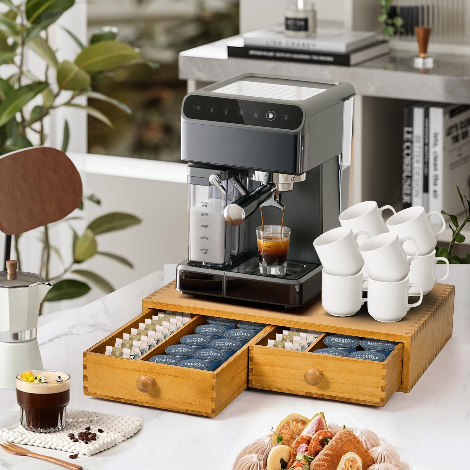 NANXITU cajón de madera para cápsulas K Cup, acabado natural y duradero