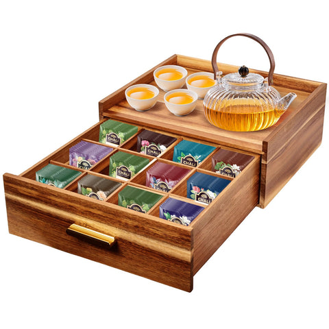 NANXITU organizador de té de acacia con cajón para mayor orden.