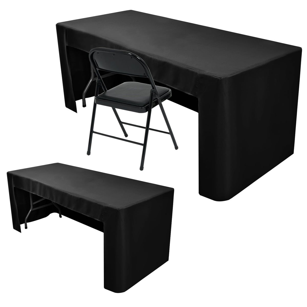 Funda Nasitos para mesa de 8 pies en negro, vista frontal.