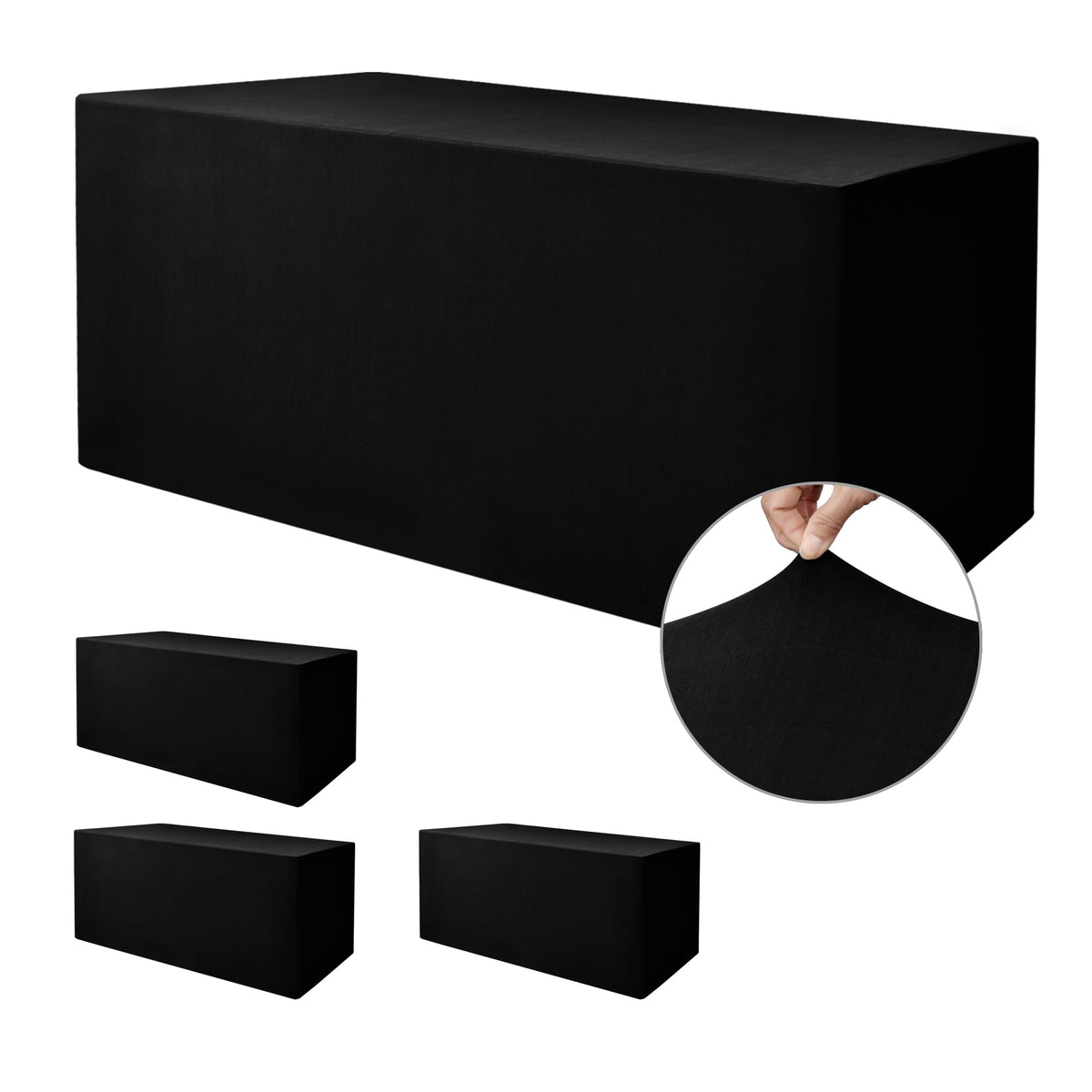 Nasitos funda mesa ajustada spandex negra para 6 ft, ideal para eventos limpios.