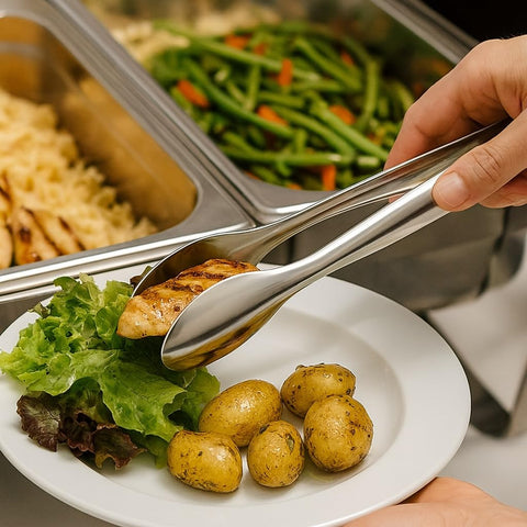 Pinzas Natier para buffet, acero inoxidable, 9 pulgadas, ideal para catering.