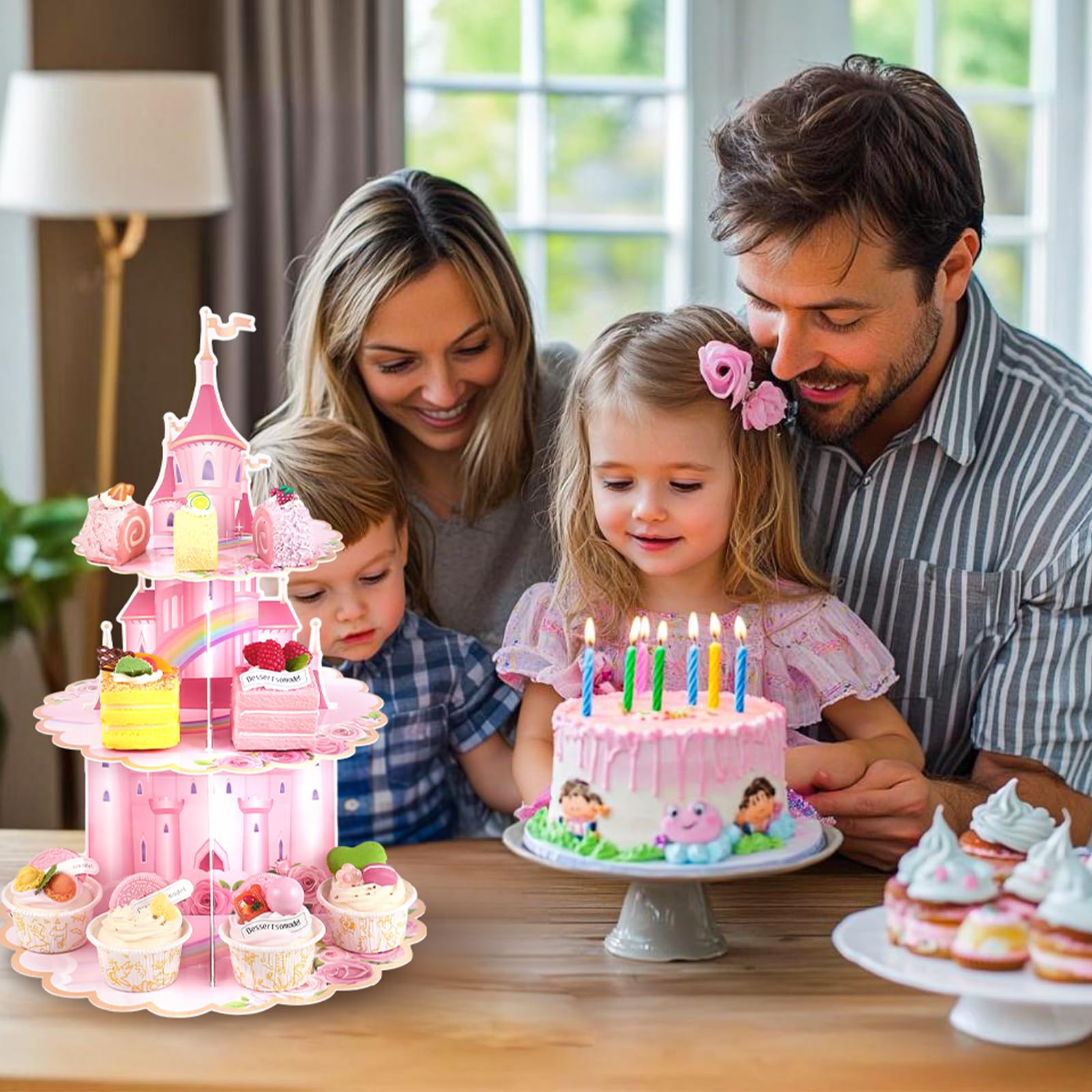 Diseño princesa con flores y arcoíris añade encanto lúdico