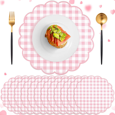 NatNarr mantel rosado a cuadros 13.5 pulgadas, ideal para cenas familiares elegantes.