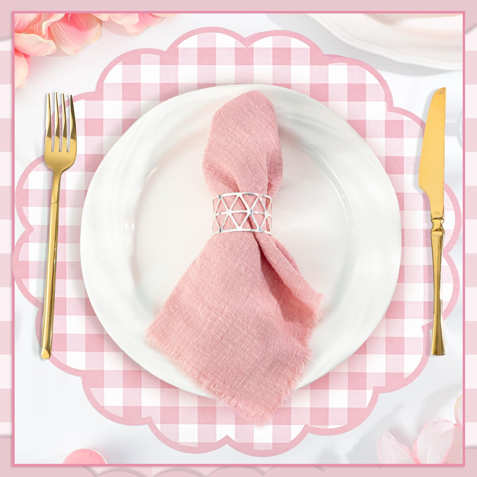 NatNarr mantel rosado a cuadros, papel grueso y fácil de desechar tras comer.