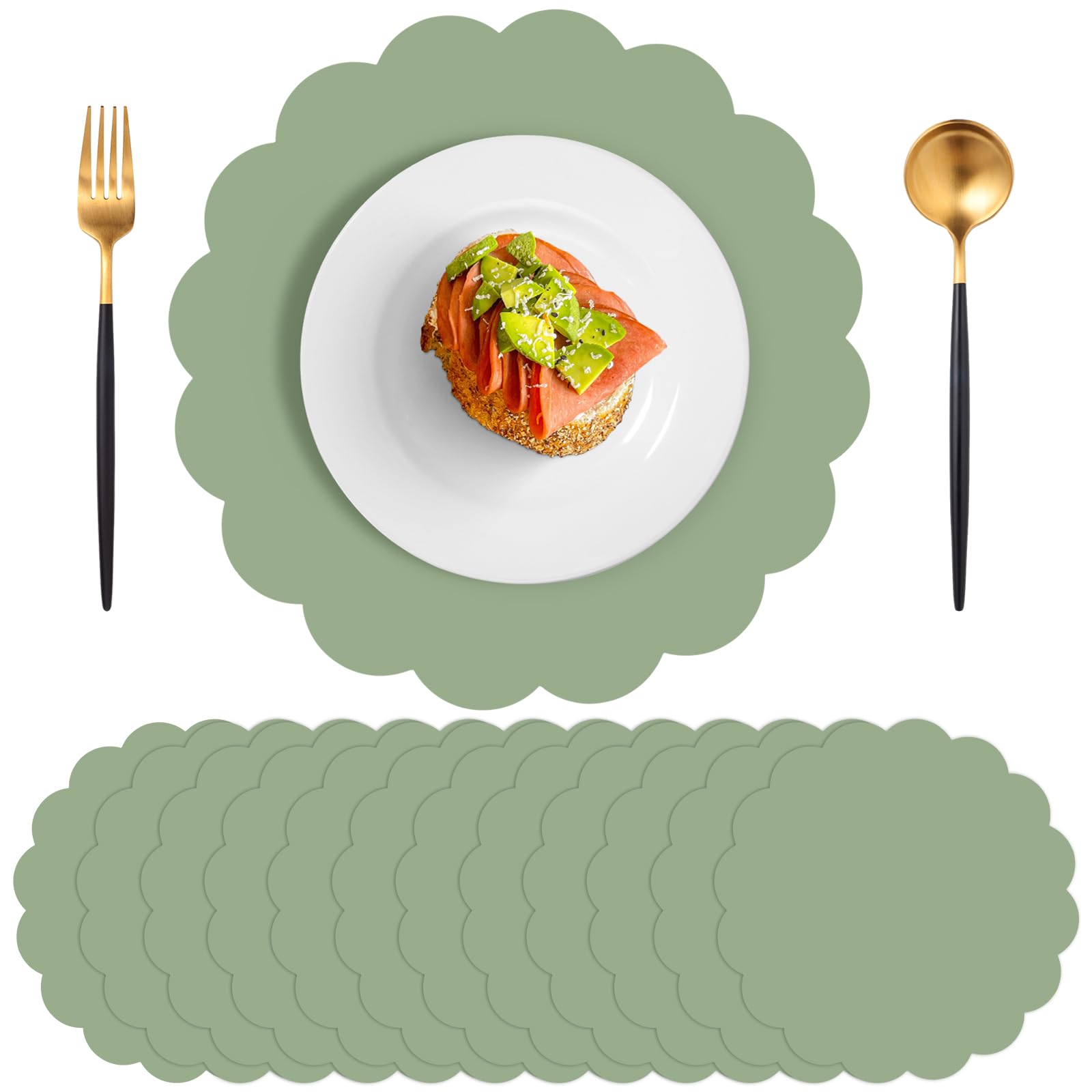 NatNarr manteles de papel salvia verde con borde ondulado para mesa decorativa.