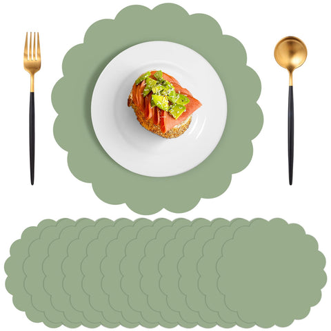 NatNarr manteles de papel salvia verde con borde ondulado para mesa decorativa.