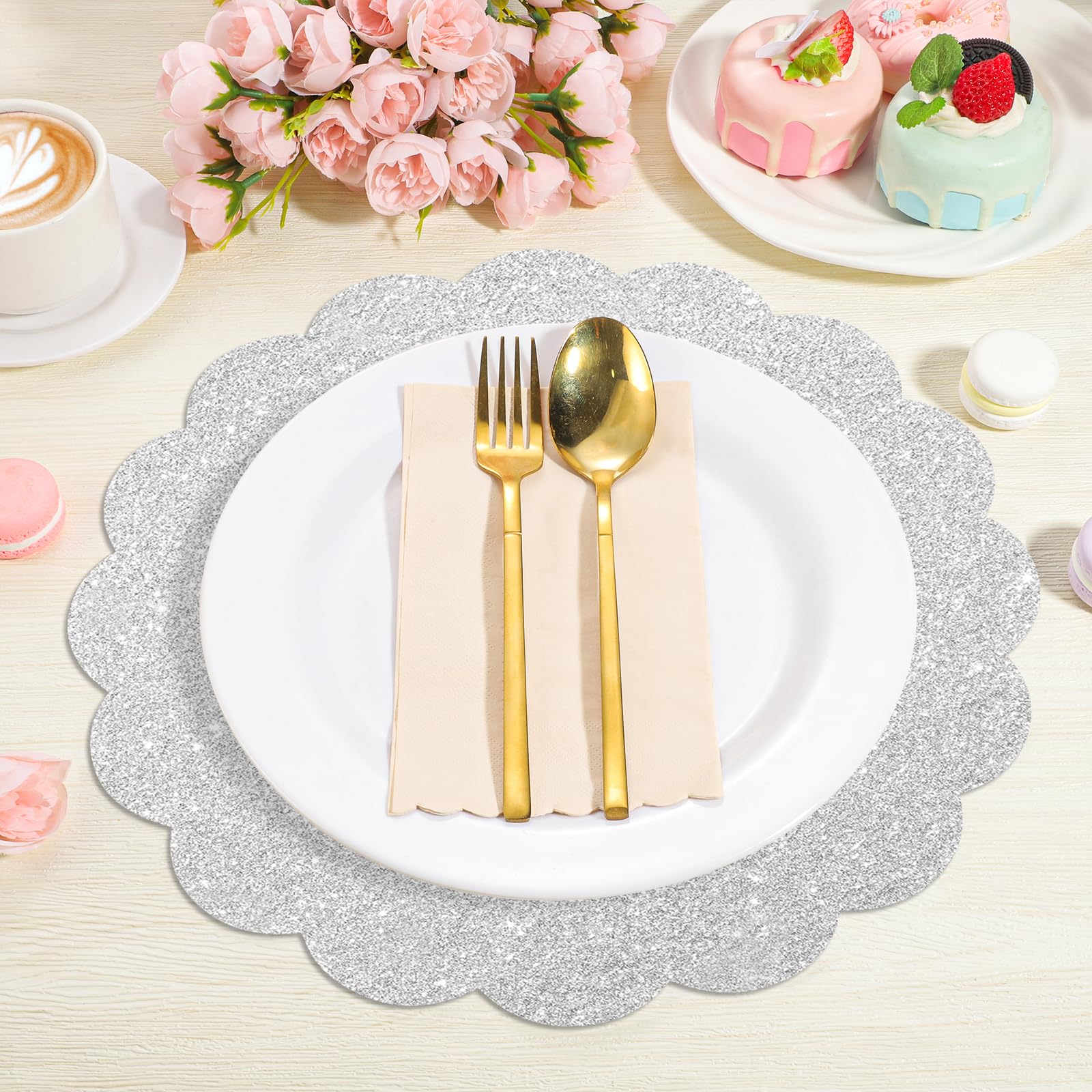 NatNarr detalle de brillo plateado en mantel para mesa