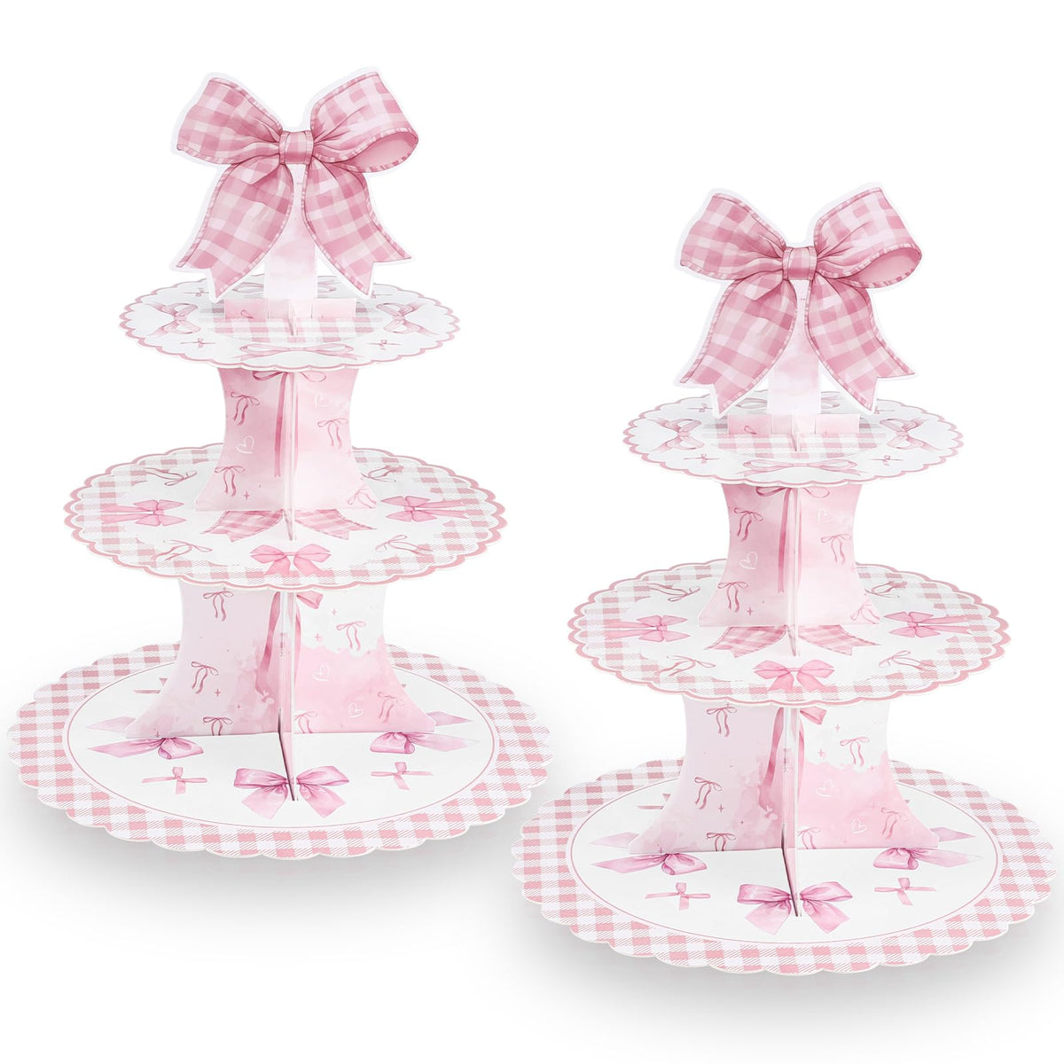NatNarr soporte cupcakes lazo rosa 3 niveles para pasteles y postres