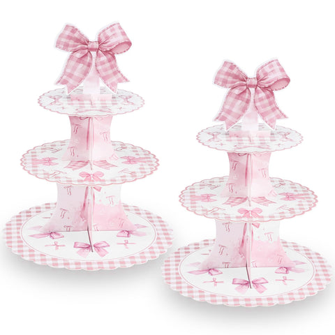 NatNarr soporte cupcakes lazo rosa 3 niveles para pasteles y postres