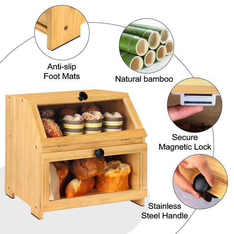 Natree caja pan bambú gran capacidad para panes grandes y bollos.