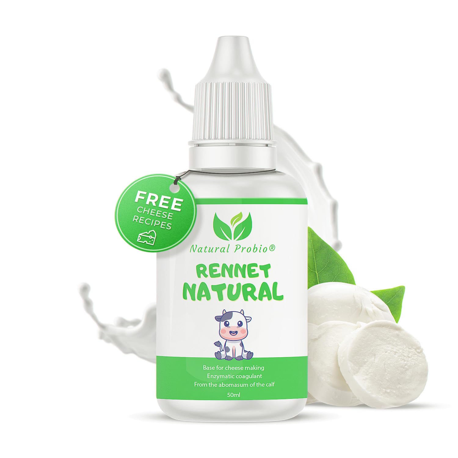 Natural Probio cuajo animal líquido en frasco de 1,7 oz para quesos artesanales.