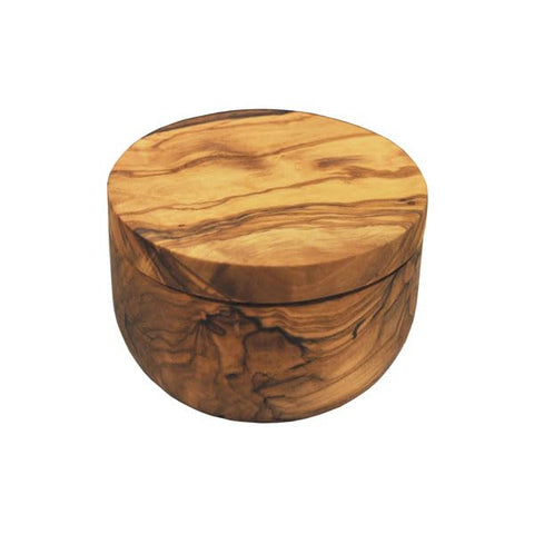Naturally Med salero de olivo con veta natural que añade elegancia a la mesa.
