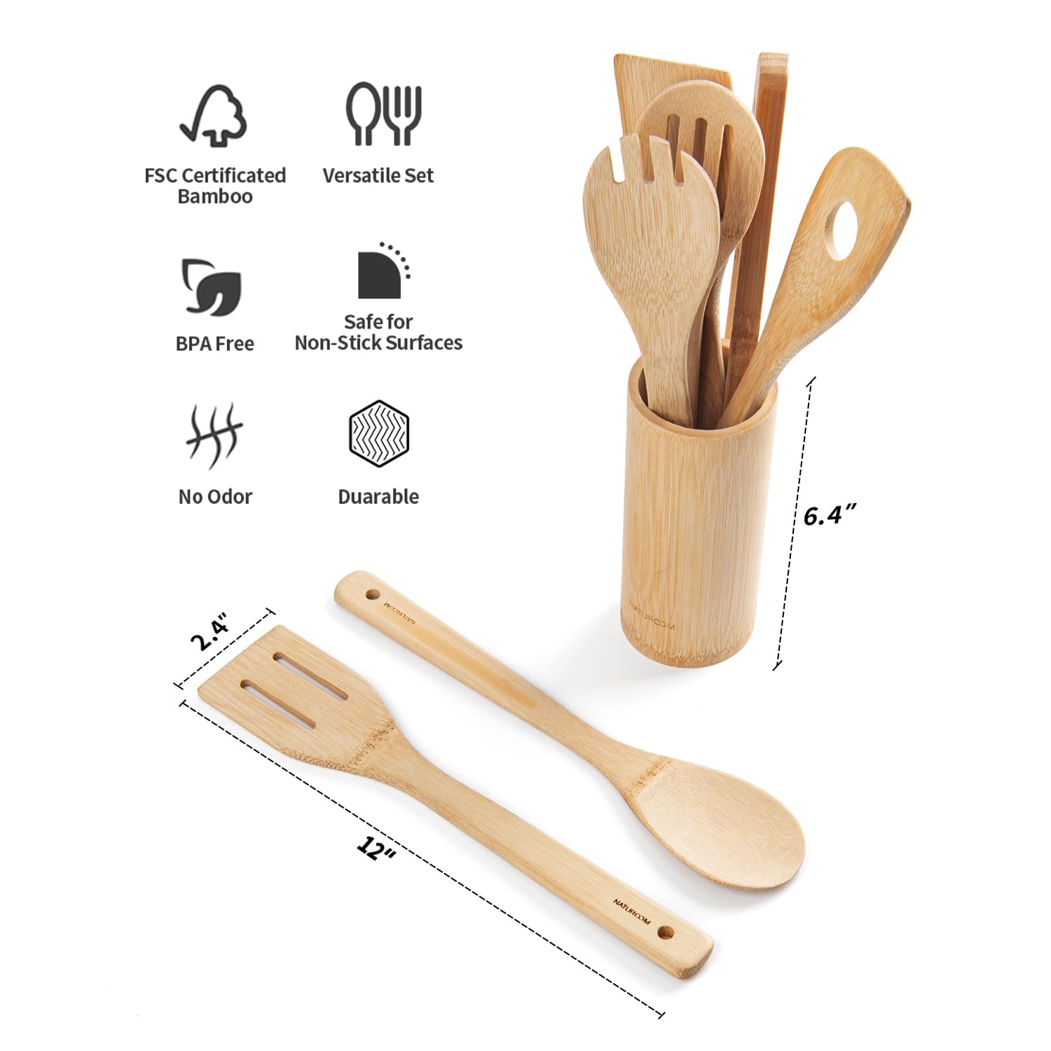 Naturoom cuchara ranurada de bambú, ideal para servir sin rayar