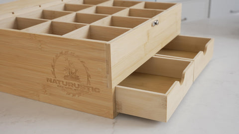 Naturustic caja de té bambú, doce compartimentos para clasificar sabores.