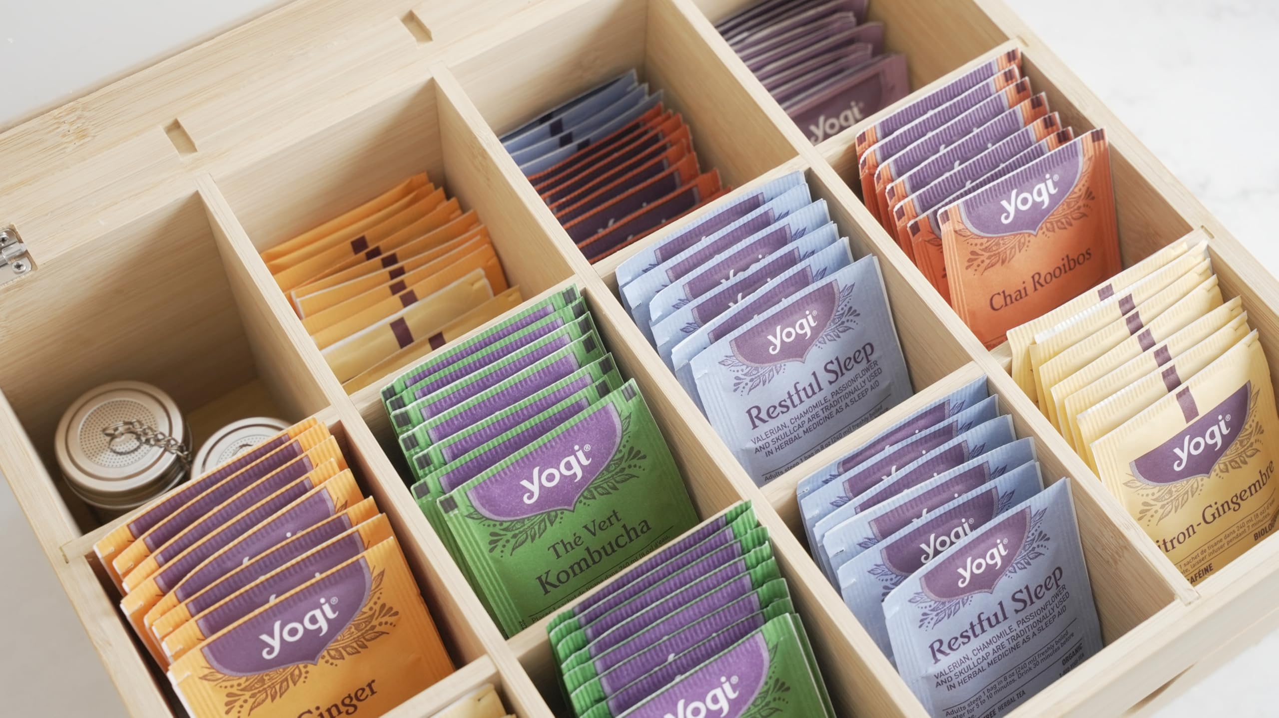 Naturustic caja de té bambú, ventana acrílica que permite ver sin abrir.