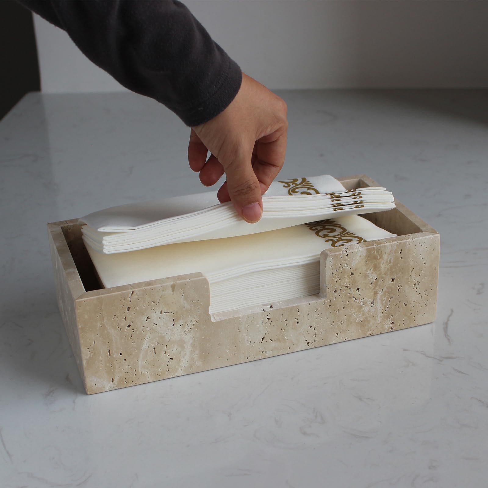 Natust porta-servilletas travertino natural, textura mate y bordes suaves para uso diario.
