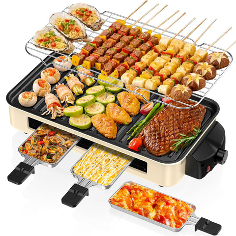 NAUQUOHZ parrilla eléctrica interior 1500W, cocina sin humo para comidas rápidas.