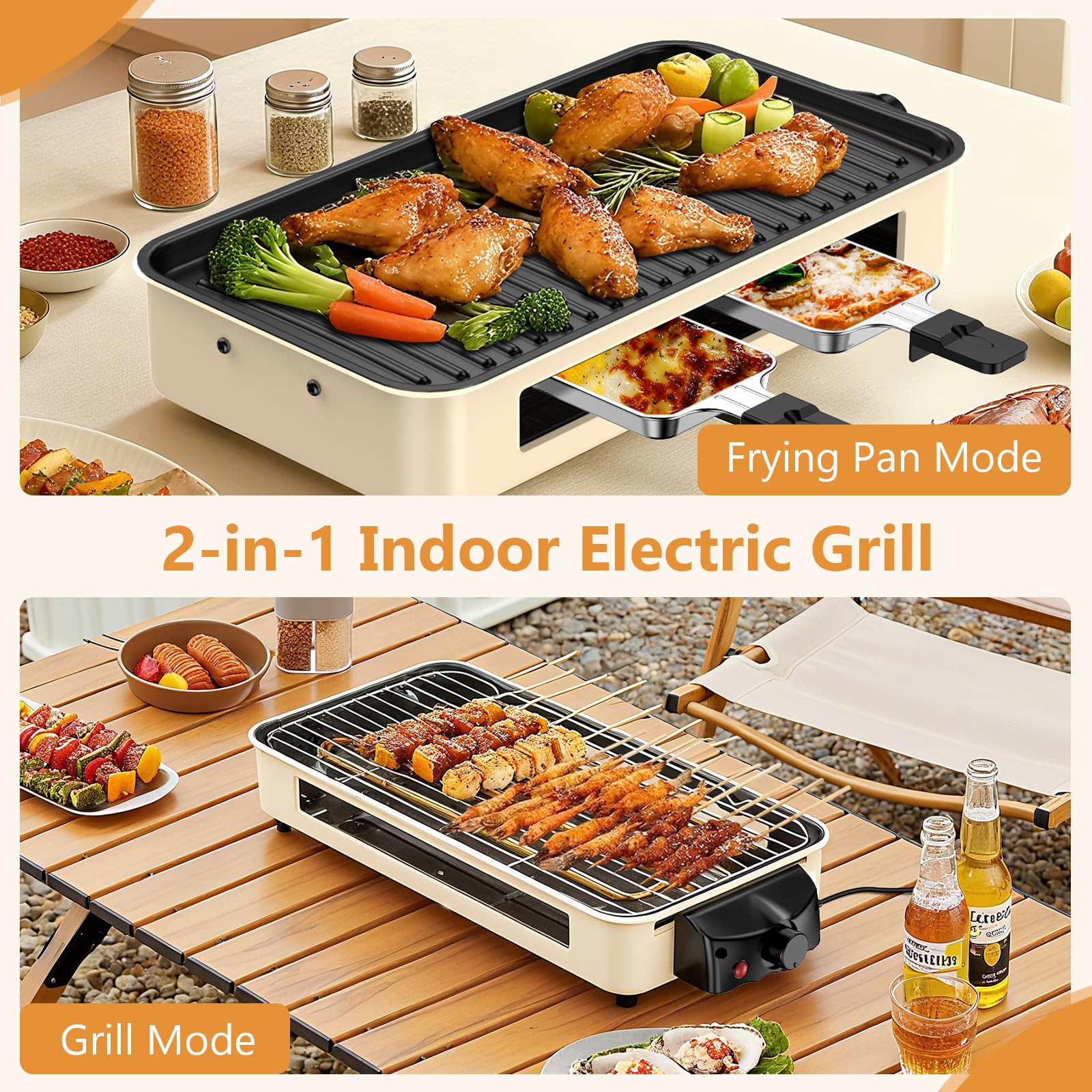 NAUQUOHZ parrilla interior con superficie grill desmontable, limpieza sencilla.