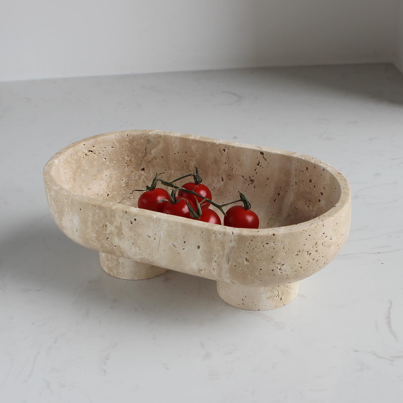 Nawgnail bandeja fruta oval travertina natural para mostrador elegante y práctica