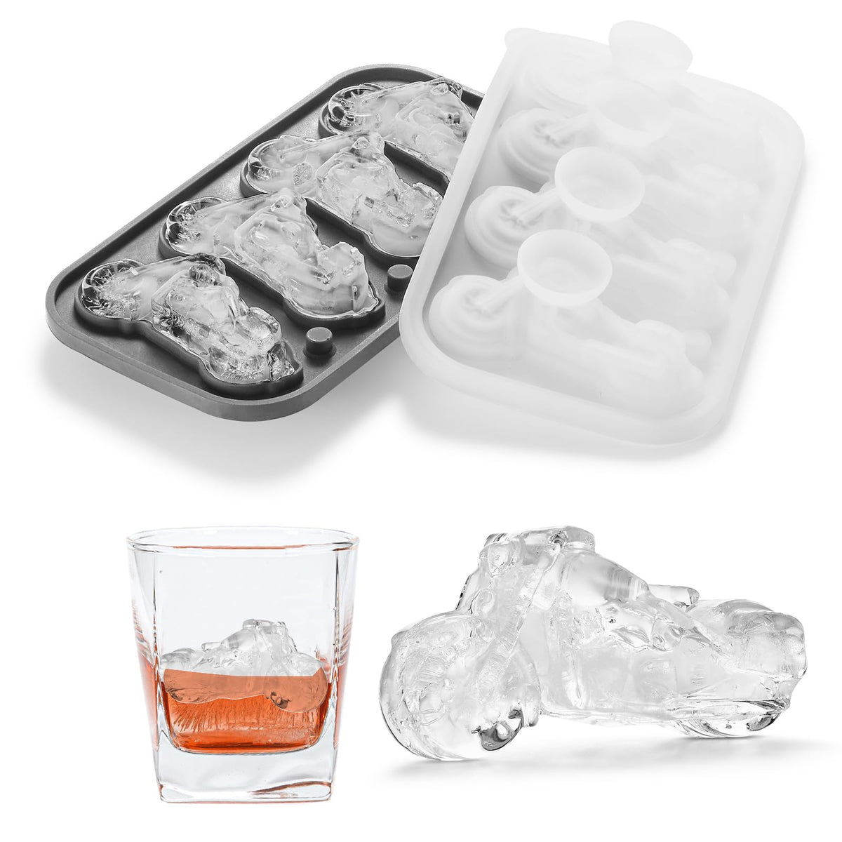 Molde Nax Caki con forma de moto 3D para cubos que enfrían lentamente las bebidas.