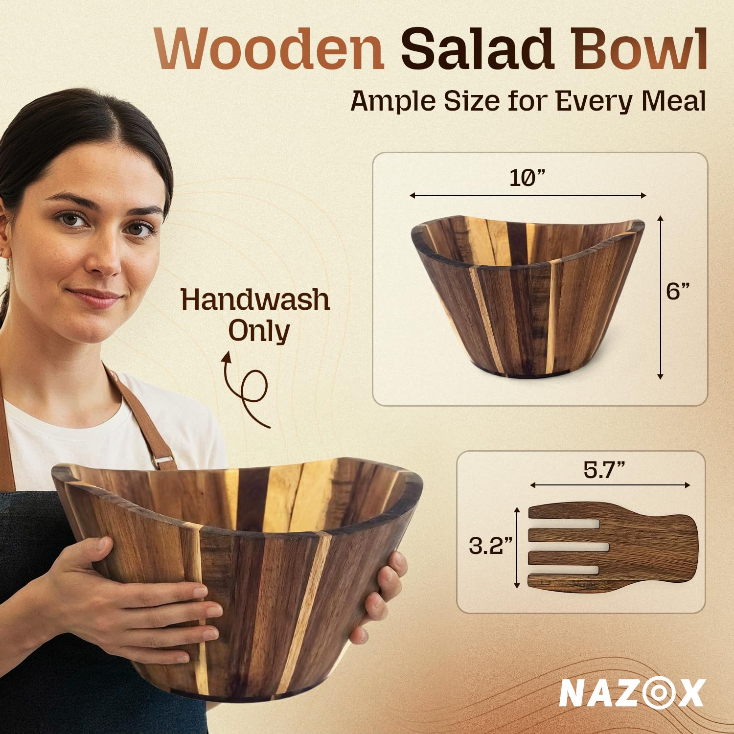 NAZOX manos para servir de madera facilitan mezclar y repartir
