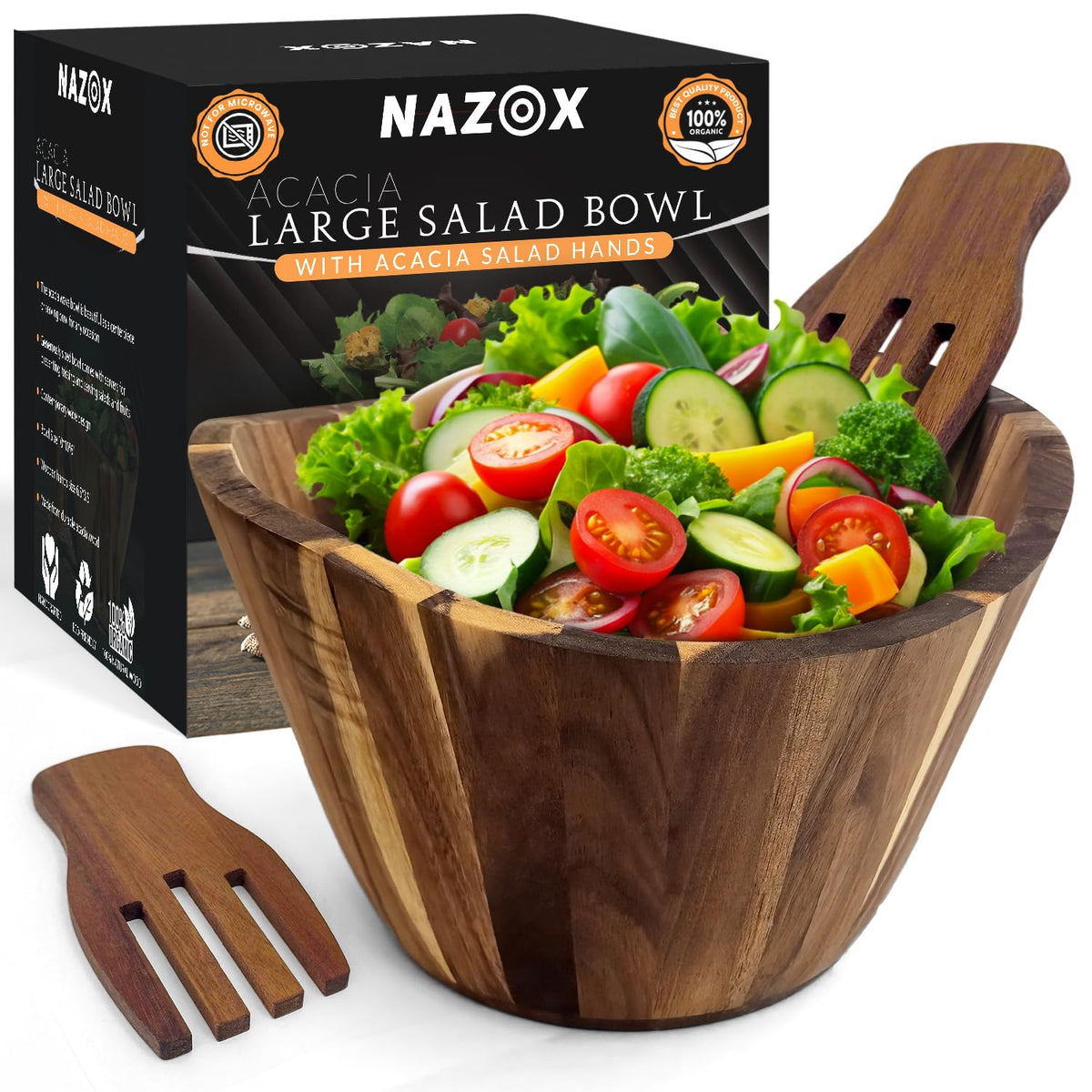 NAZOX tazón ensalada acacia 10 pulgadas ideal para servir en mesa