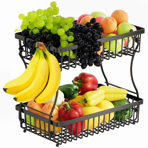 Nbwxcwbs cesta de frutas de dos niveles negro, almacenamiento práctico.
