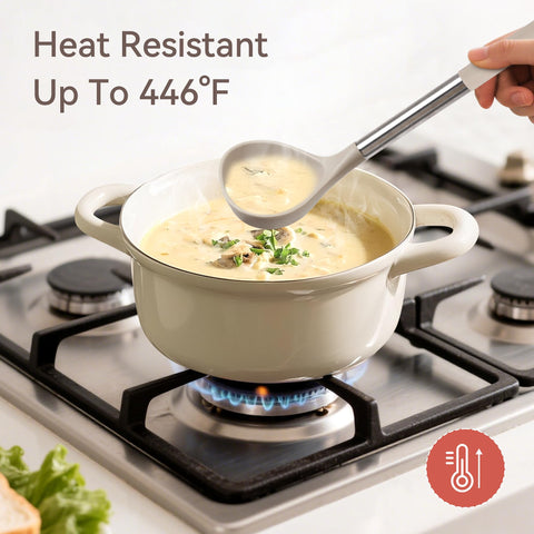 NCUE cuchara para sopa de silicona ergonómica, ideal para sopas sin salpicaduras.
