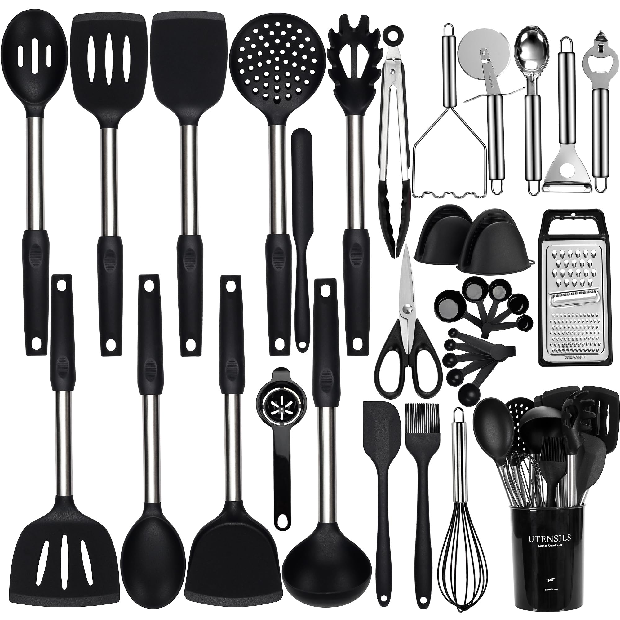 NCUE juego de utensilios de silicona con porta, organizado para cocina ordenada.