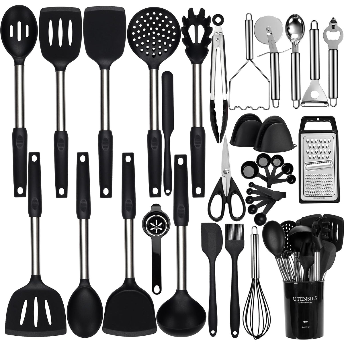 NCUE juego de utensilios de silicona con porta, organizado para cocina ordenada.