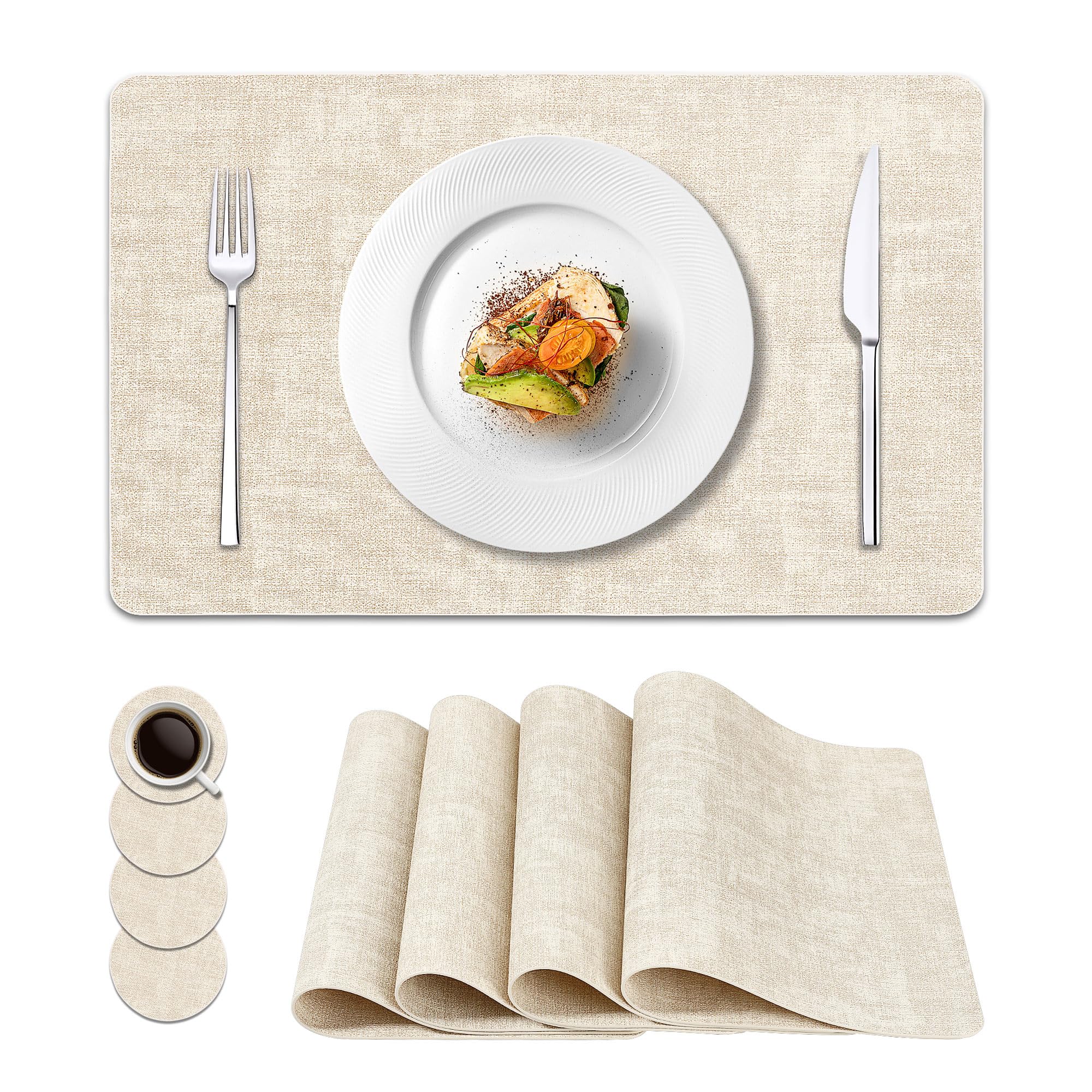 NCUE manteles vinilo set4 beige, base estable para mesa