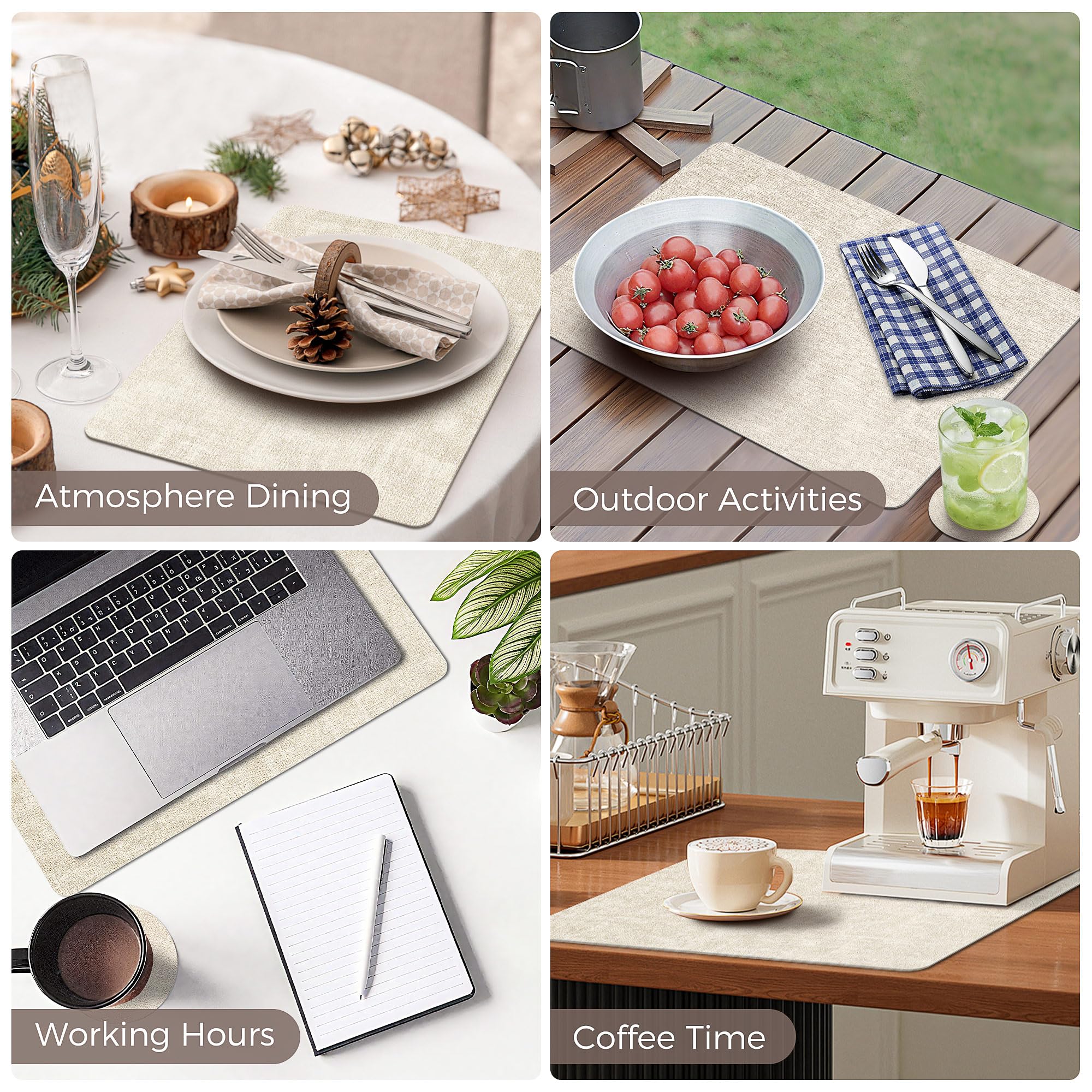 NCUE manteles vinilo set4 beige, aptos para interior y exterior