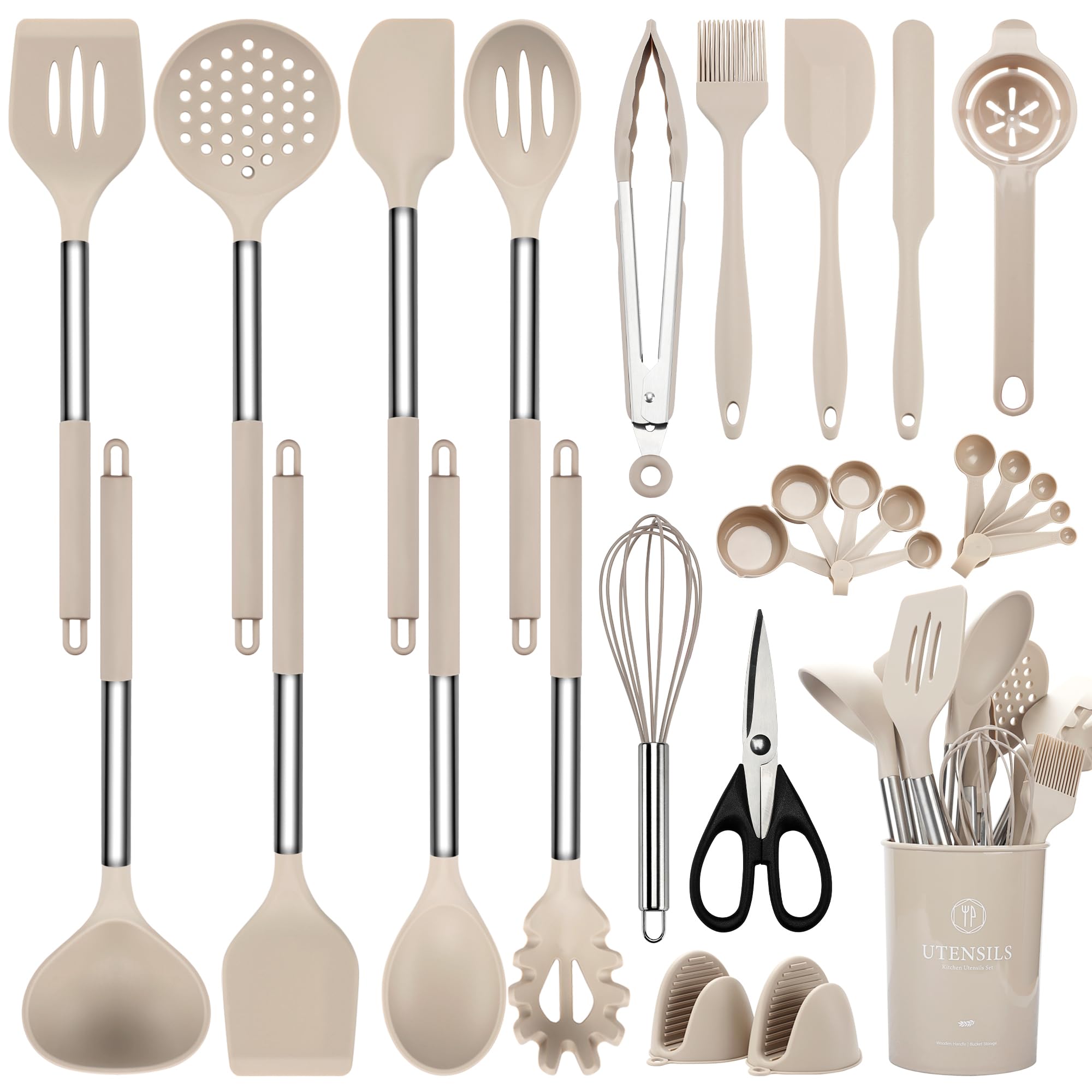 NCUE set de utensilios de silicona para cocina, 28 piezas, aptos para sartenes antiadherentes.