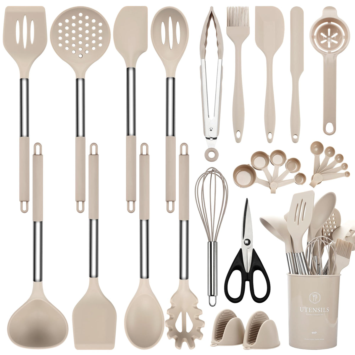 NCUE set de utensilios de silicona para cocina, 28 piezas, aptos para sartenes antiadherentes.