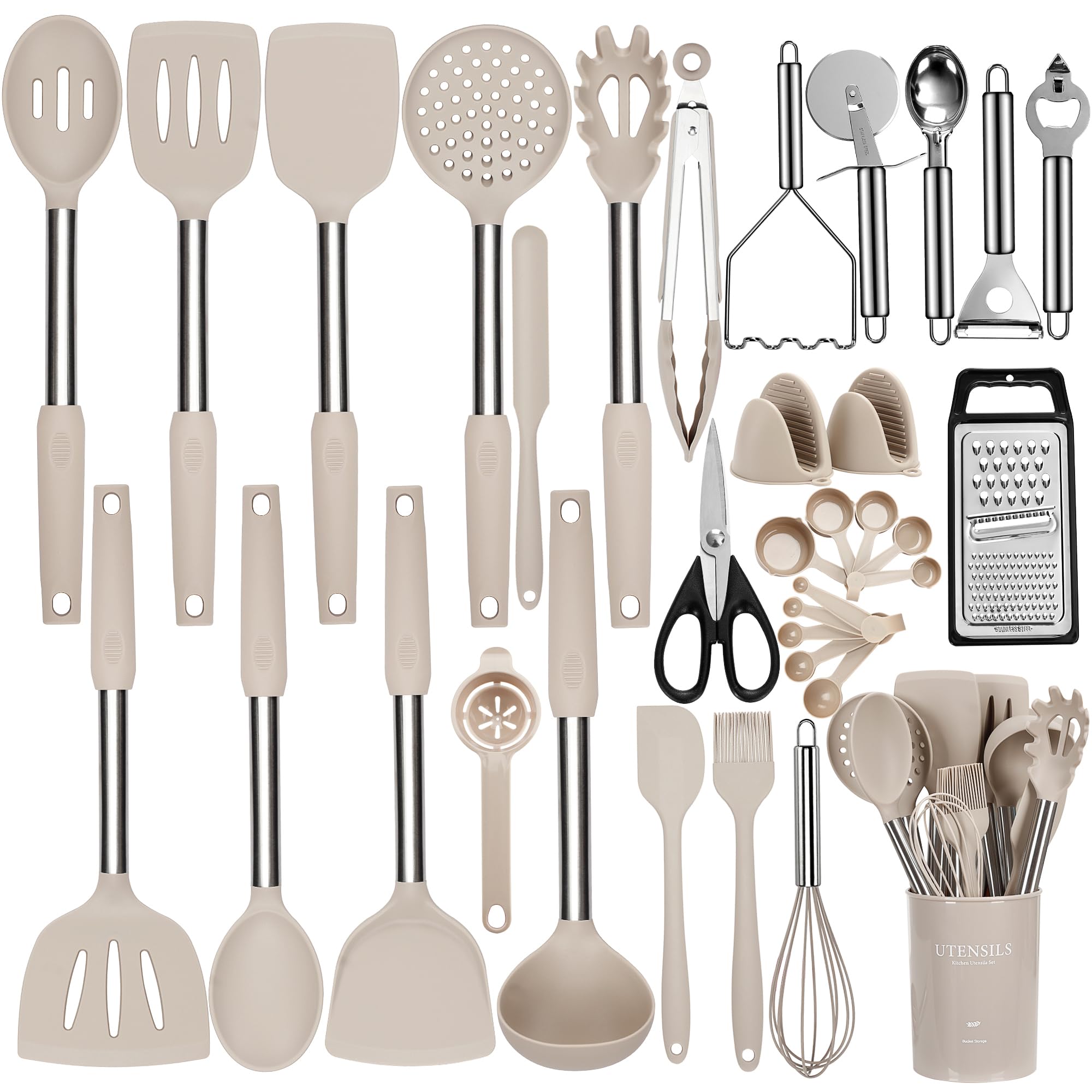 NCUE juego de utensilios silicona 35 piezas en soporte, ideal almacenamiento.