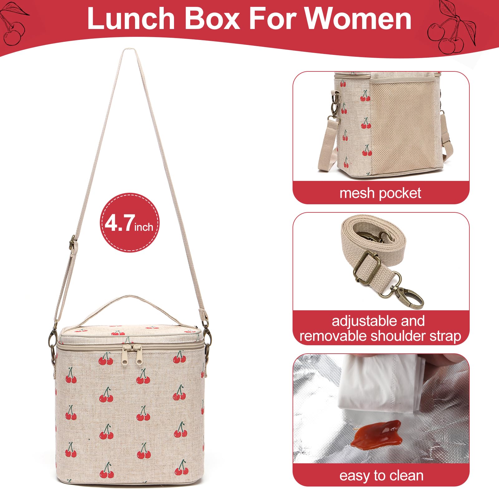 neatlife bolsa almuerzo para mujer, exterior lino y algodón duradero y fácil de limpiar