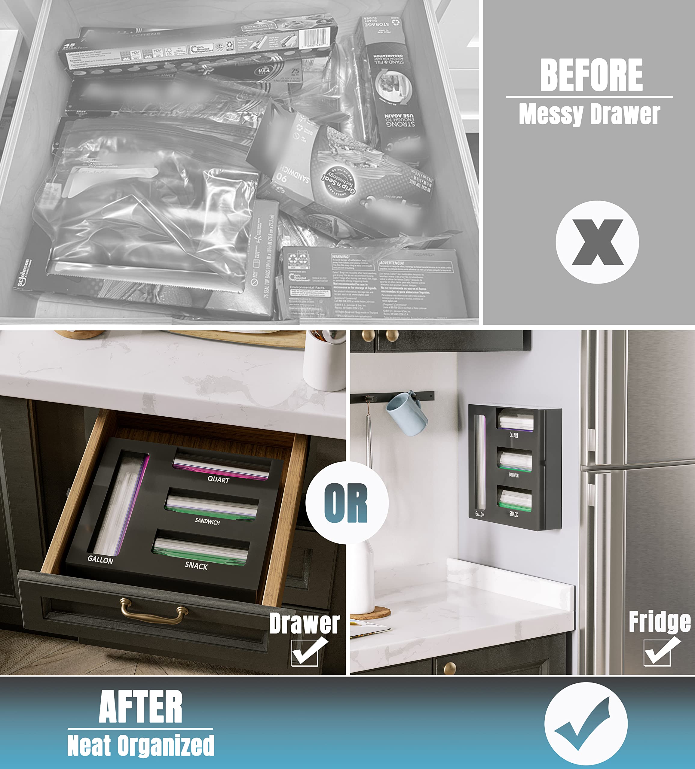 Neatsure organizador acrílico imantado para frigorífico, almacenamiento ordenado de bolsas