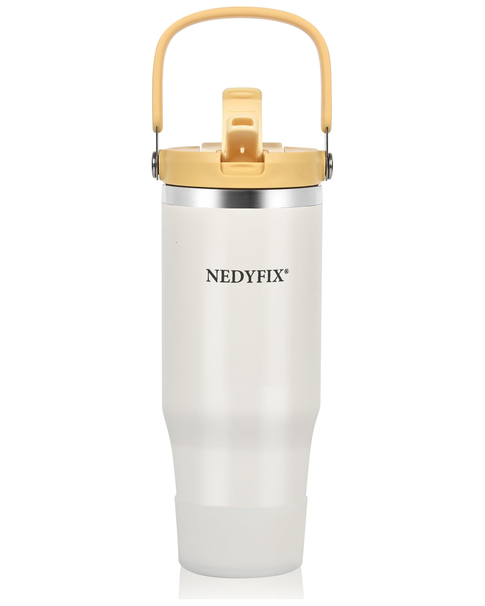 Nedyfix vaso termico 32 onzas con asa beige, agarre cómodo para viaje diario.