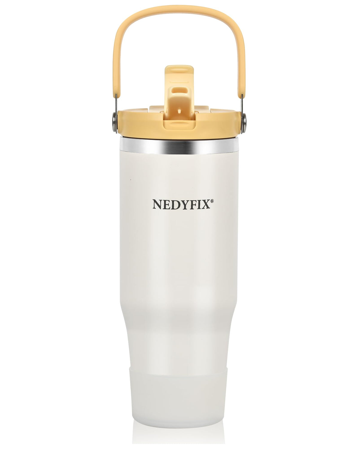 Nedyfix vaso termico 32 onzas con asa beige, agarre cómodo para viaje diario.