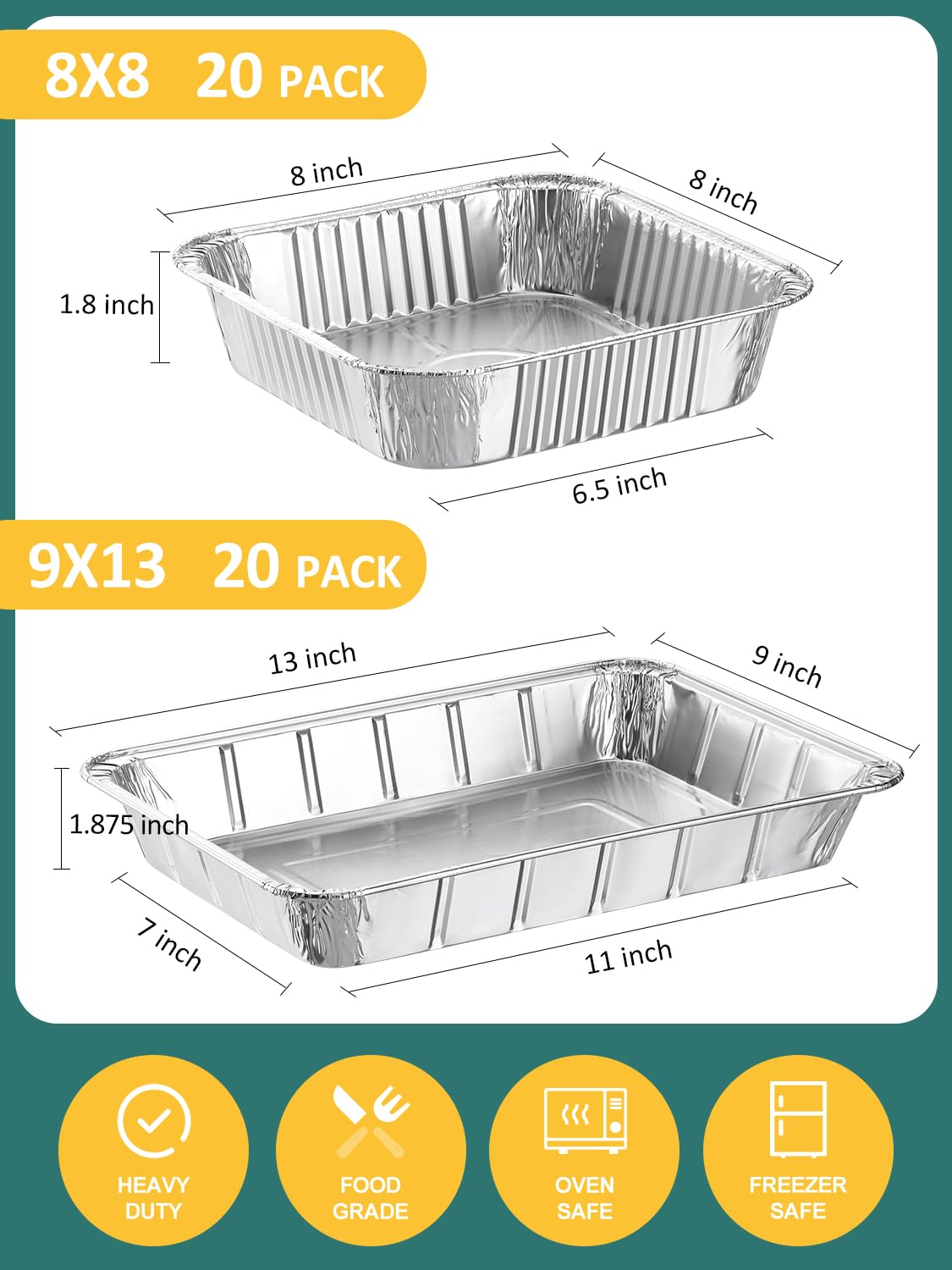 Bandejas NEEBAKE de aluminio desechables 8x8 para postres y comidas preparadas