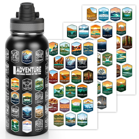 Nefeeko botella 32oz con pegatinas impermeables para parques nacionales, lista para aventuras