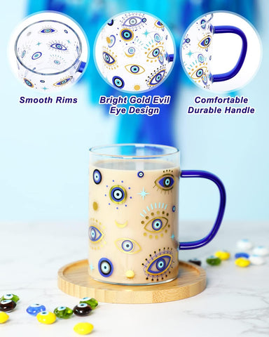 Vista frontal de la taza de vidrio Nefelibata ideal para bebidas calientes.