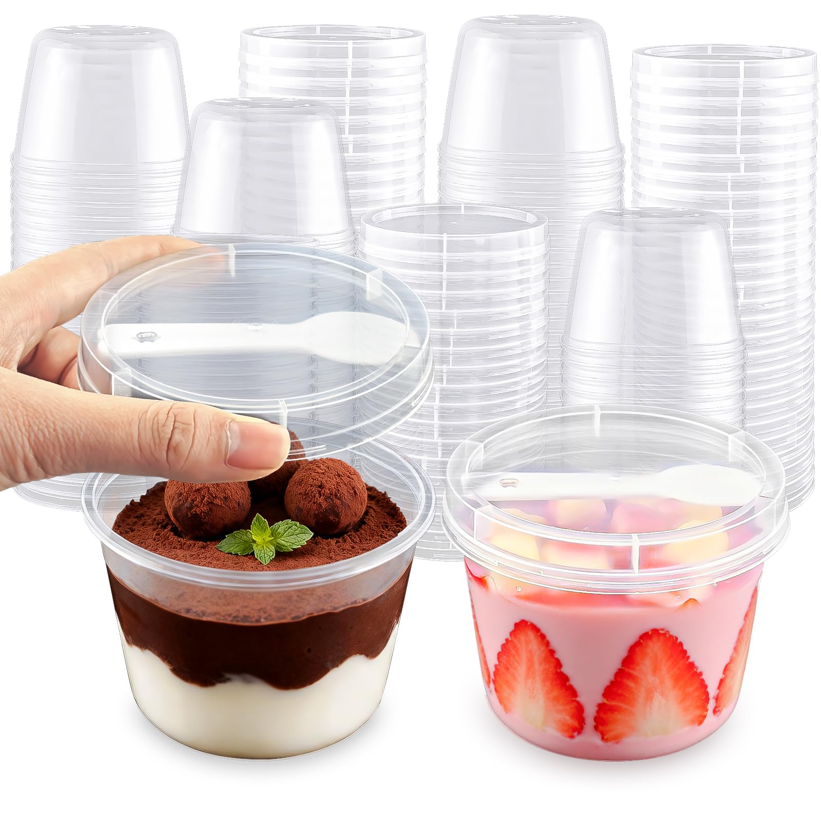 Copa de postre Nefocar 8 onzas con tapas y cucharas para porciones individuales