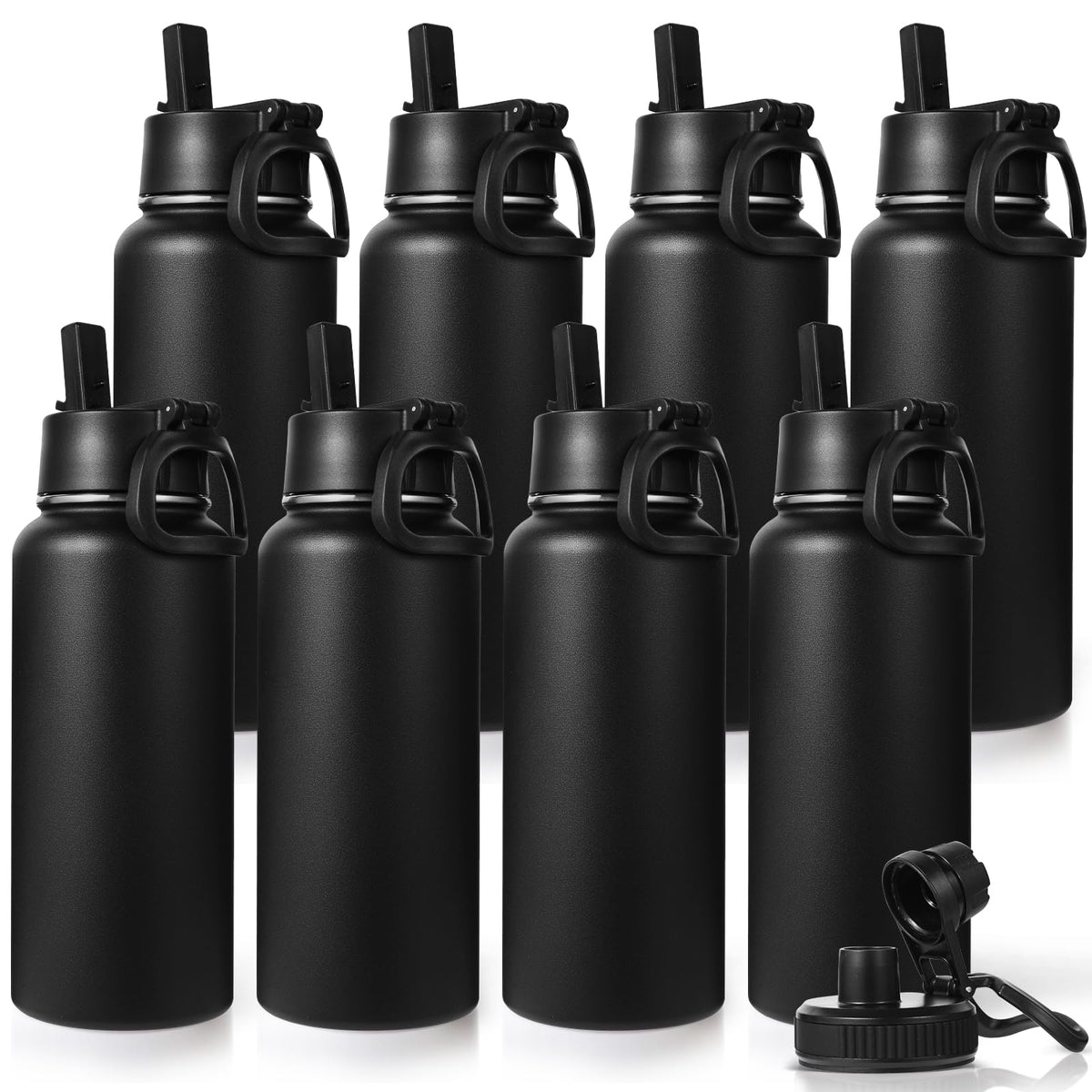 Neihepal 32 oz botella aislada negra con tapa de pajita, ideal para gimnasio.