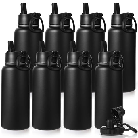 Neihepal 32 oz botella aislada negra con tapa de pajita, ideal para gimnasio.
