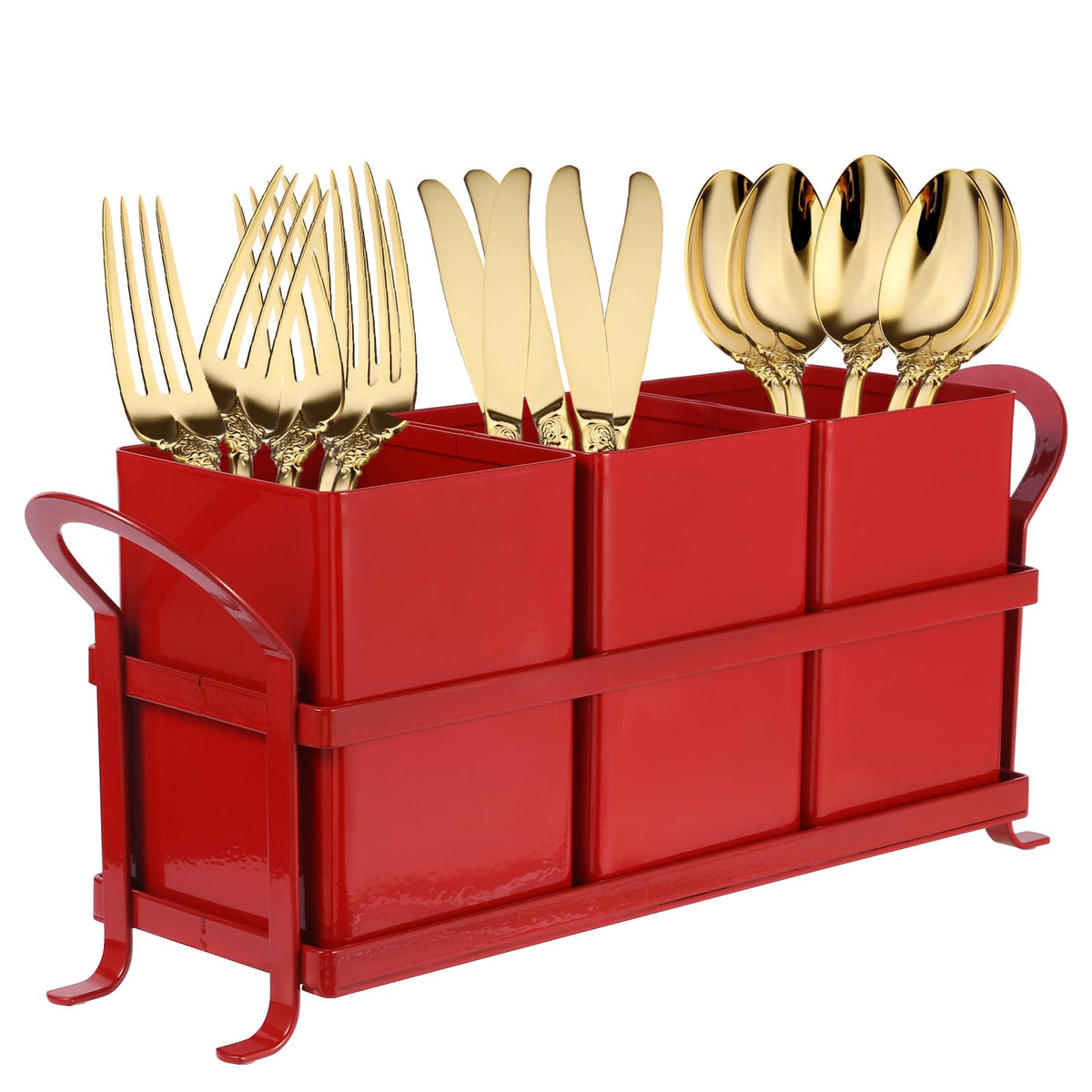NelyBet organizador de cubiertos para encimera rojo, mantiene utensilios ordenados durante las comidas.
